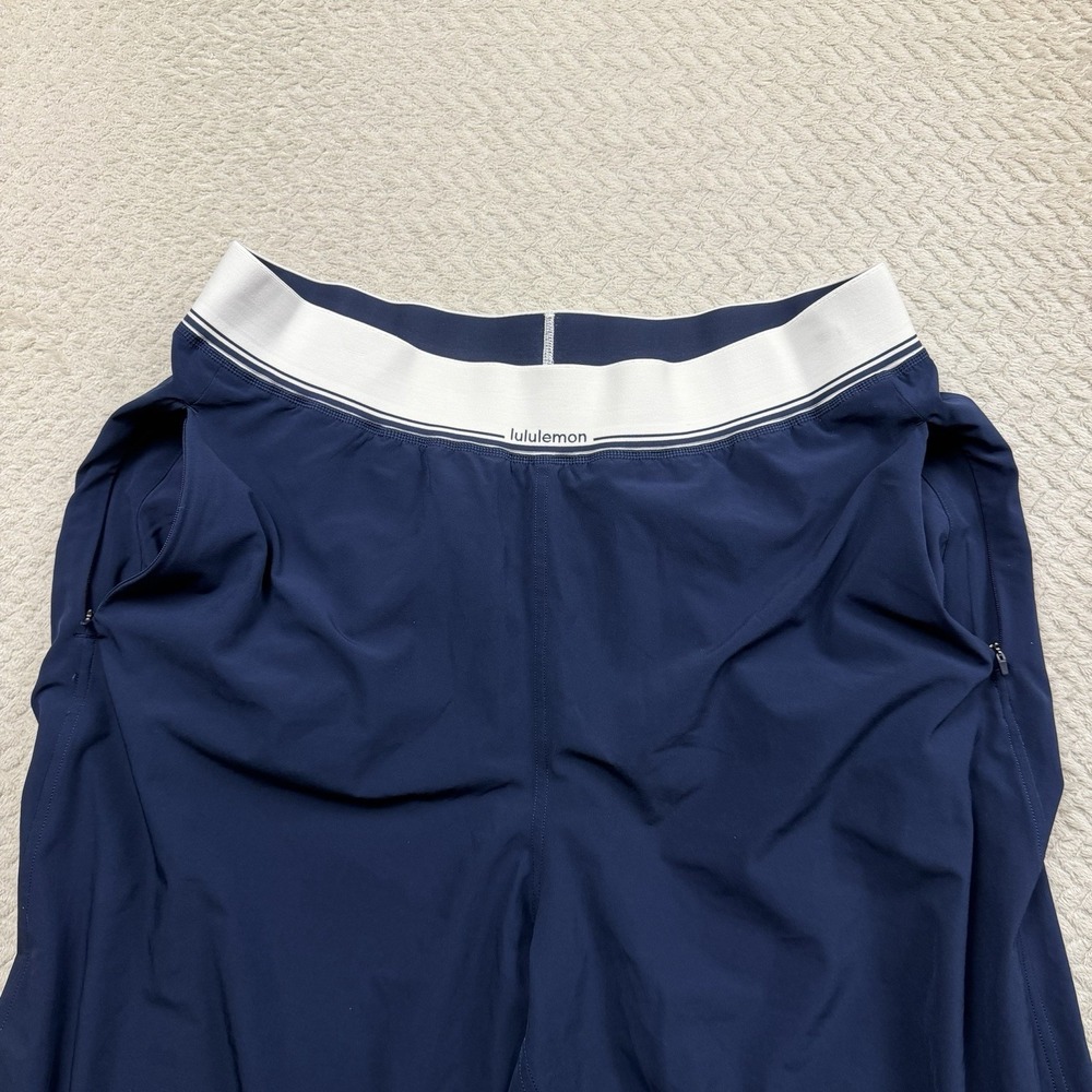 Lululemon Swift High-Rise Wide-Leg Pant Logo Waistband Blue White XL Sporty Chic - Picture 8 of 11